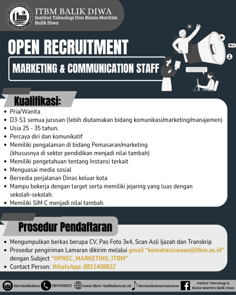 ITBM Balik Diwa Buka Lowongan Marketing & Communication Staff