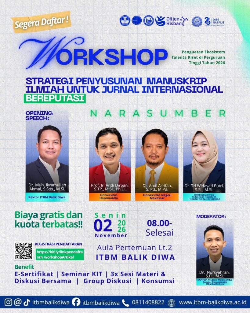 ITBM Balik Diwa Akan menggelar Workshop Penguatan Ekosistem Talenta Riset Tahun 2026: Strategi Penyusunan Manuskrip Ilmiah untuk Jurnal Internasional Bereputasi
